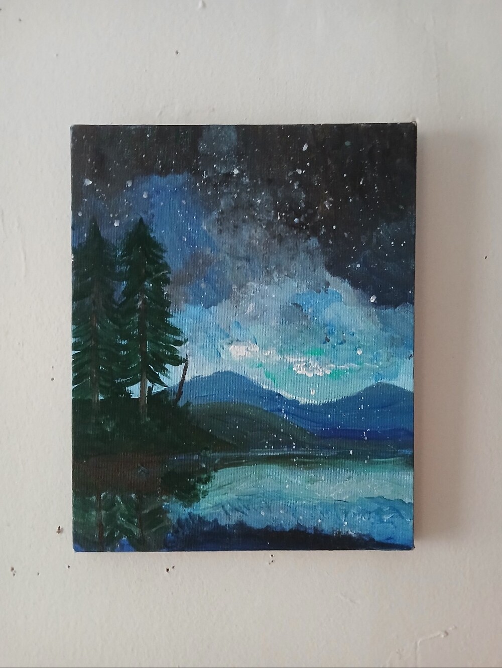 Acrylic Hand-Painted Night Lake Landscape Wall Art - 8 × 10 Canvas